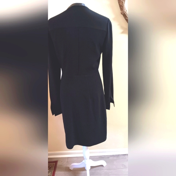 Elie Tahari LEATHER Trim Black Dress EXCELLENT CONDITION Sz 2 - Picture 4 of 11